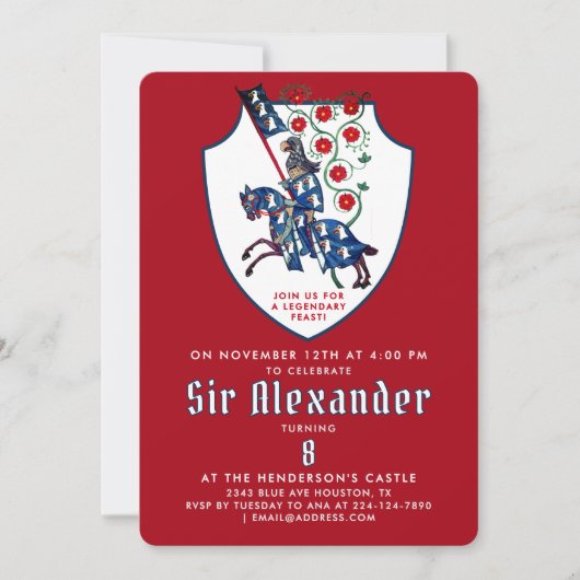 赤エレガント白レッド中世アーマーナイトジュスト 招待状 (正面)