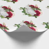 赤エレガント白ローゼブーケ ラッピングペーパー (角)