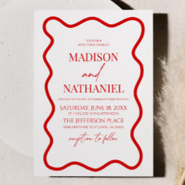 赤エレガント白縁ど波結婚の 招待状