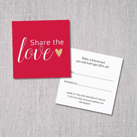 赤エレガント白金ゴールドハート美しいサロン 紹介カード