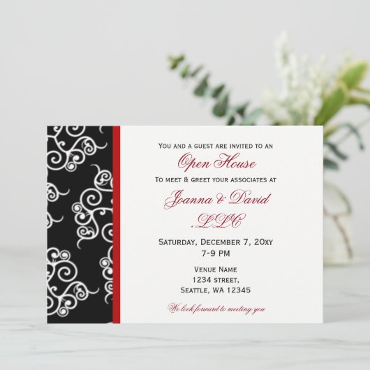赤エレガント白黒企業のパーティの招待状 招待状 (スタンド正面)