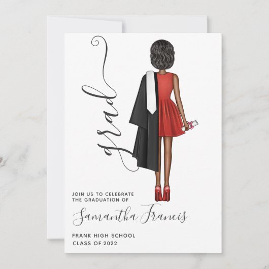 赤エレガント白黒女子卒業パーティー 招待状 (正面)