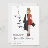 赤エレガント白黒女子卒業パーティー 招待状 (正面)