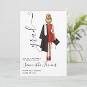 赤エレガント白黒女子卒業パーティー 招待状 (スタンド正面)