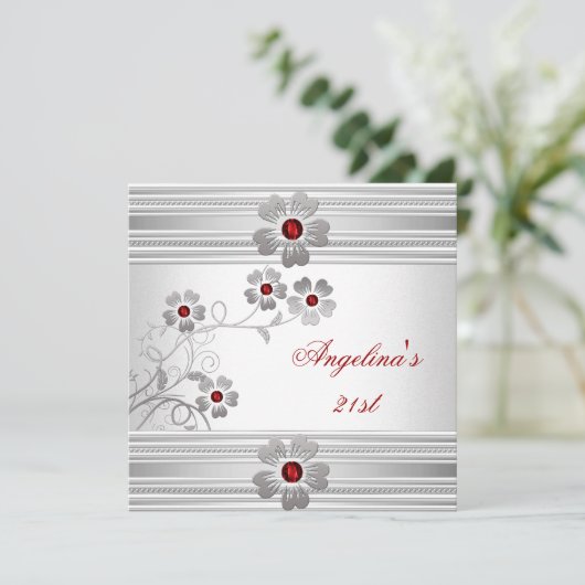 赤エレガント白21歳の誕生日パーティー 招待状 (スタンド正面)