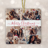 赤エレガント白5フォトコラージクリスマス セラミックオーナメント