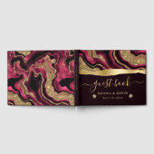 赤エレガント箔及び金ゴールドグリッターアゲート結婚ト ゲストブック (全面)