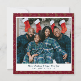 赤エレガント紅色のクリスマス挨拶と写真 シーズンカード