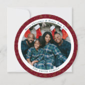 赤エレガント紅色のクリスマス挨拶と写真 シーズンカード (正面)