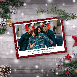 赤エレガント紅色のクリスマス挨拶と写真 シーズンカード