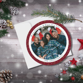 赤エレガント紅色のクリスマス挨拶と写真 シーズンカード