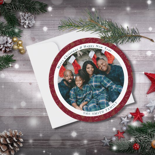 赤エレガント紅色のクリスマス挨拶と写真 シーズンカード