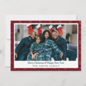 赤エレガント紅色のクリスマス挨拶と写真 シーズンカード (正面)