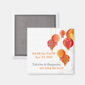 赤エレガント紙ランタン結婚式の日付を保存 マグネット (正面/裏面)