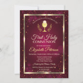 赤エレガント紙吹雪初の聖餐式 招待状 (正面)