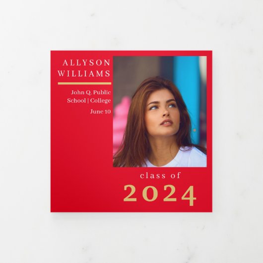 赤エレガント級写真卒業 三つ折り案内状 (カバー)