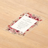 赤エレガント素朴フローラ秋の結婚式 アクリル招待状 (レイダウン)