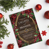 赤エレガント素朴ポインセチアフローラ結婚ウッド 招待状