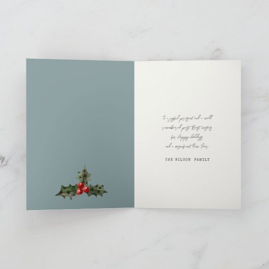 赤エレガント素朴緑の平和のクリスマスリーフ シーズンカード (内部)