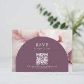 赤エレガント紫色の牡丹QRコード結婚s 出欠カード (スタンド正面)