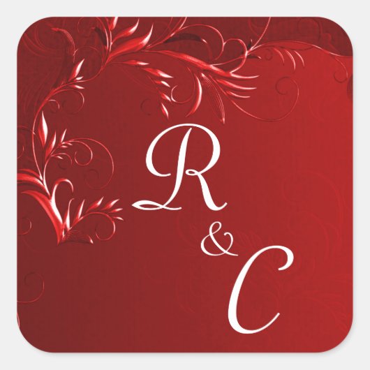 赤エレガント結婚モノグラムの スクエアシール (正面)