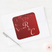 赤エレガント結婚モノグラムの スクエアシール (封筒)