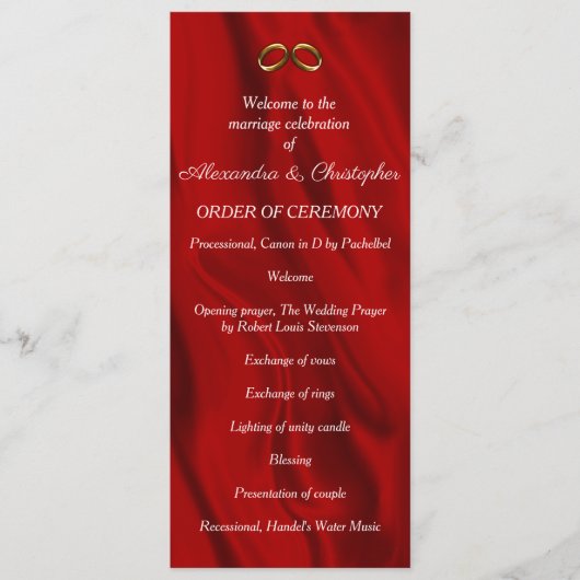 赤エレガント絹の結婚リングや輪 プログラム (正面)