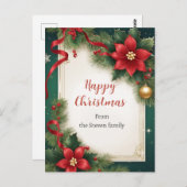 赤エレガント緑のクリスマス ポストカード (正面/裏面)