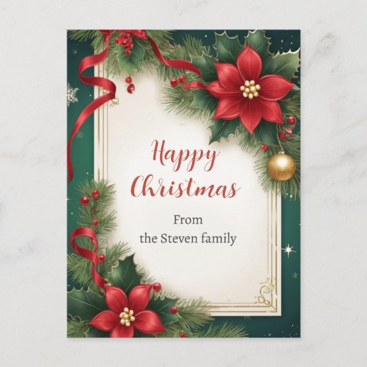 赤エレガント緑のクリスマス ポストカード (正面)