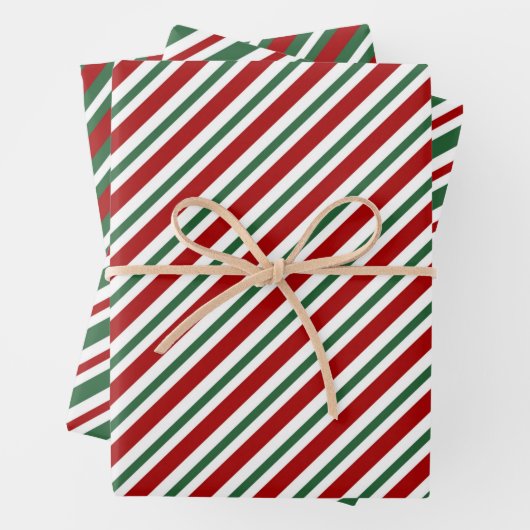 赤エレガント緑のストライプクリスマス ラッピングペーパーシート (インサイチュ)