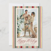 赤エレガント緑のストライプホテルHappy Holidays 1写真 シーズンカード (正面)