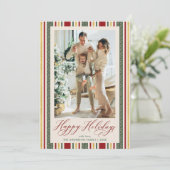 赤エレガント緑のストライプホテルHappy Holidays 1写真 シーズンカード (スタンド正面)