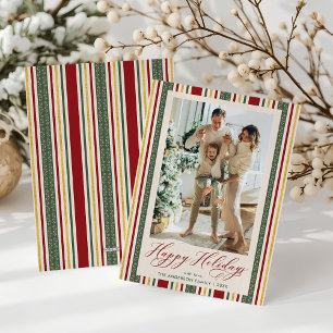 赤エレガント緑のストライプホテルHappy Holidays 1写真 シーズンカード