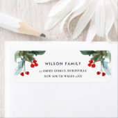 赤エレガント緑のホリーベリーの新年の住所 ラベル (インサイチュ)