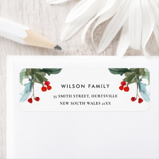 赤エレガント緑のホリーベリーの新年の住所 ラベル (インサイチュ)