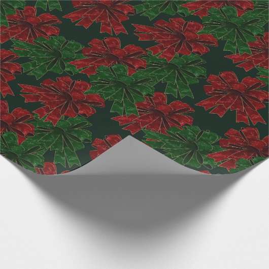 赤エレガント緑の弓ホリデークリスマス ラッピングペーパー (角)