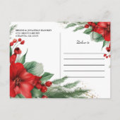赤エレガント緑の植物性クリスマスパーティー インビテーションポストカード (裏面)