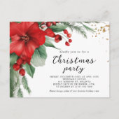 赤エレガント緑の植物性クリスマスパーティー インビテーションポストカード (正面)