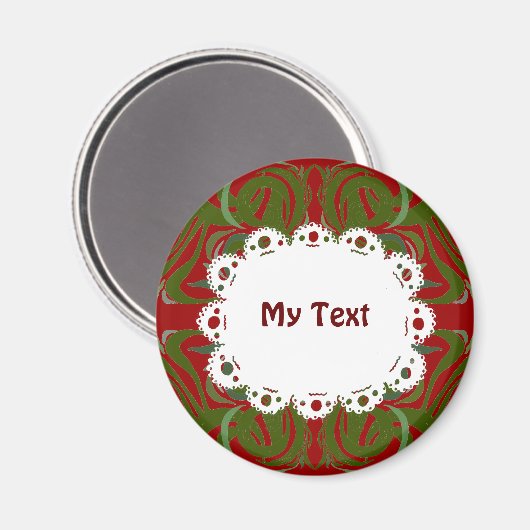 赤エレガント緑の模様とレース マグネット (正面/裏面)