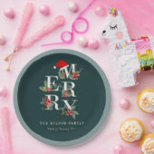 赤エレガント緑の白いメリークリスマスの葉 ペーパープレート (パーティー)