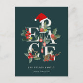 赤エレガント緑の白い平和のクリスマスリーフ シーズンポストカード (正面)