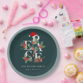 赤エレガント緑の白い平和のクリスマスリーフ ペーパープレート (パーティー)