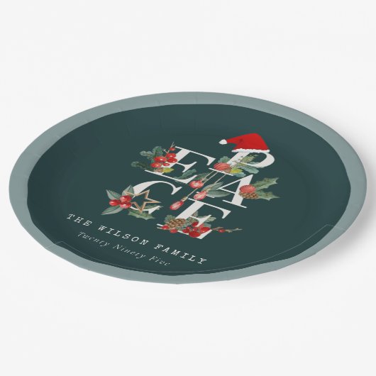赤エレガント緑の白い平和のクリスマスリーフ ペーパープレート (アングル)