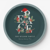 赤エレガント緑の白い平和のクリスマスリーフ ペーパープレート (正面)