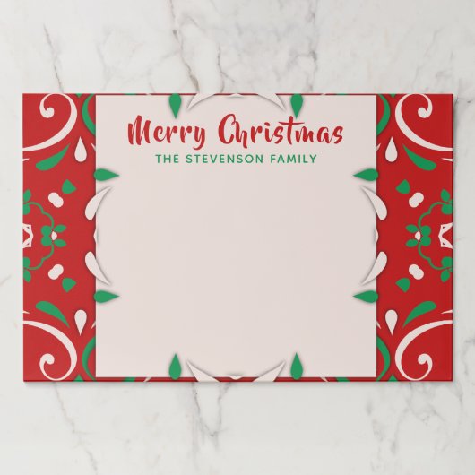 赤エレガント緑の白い縁ど聖降誕祭 ペーパーパッド (正面)