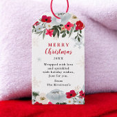 赤エレガント緑フローラスノーフレークのクリスマス ギフトタグ