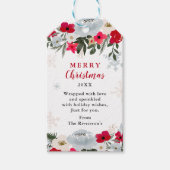 赤エレガント緑フローラスノーフレークのクリスマス ギフトタグ (正面)