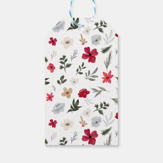 赤エレガント緑フローラスノーフレークのクリスマス ギフトタグ (裏面)