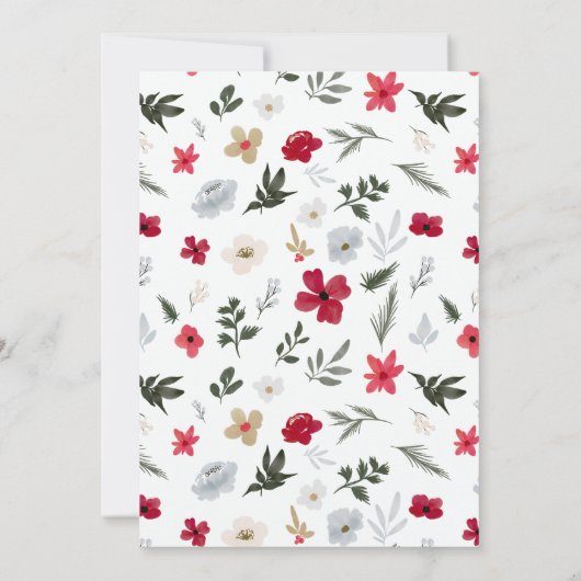 赤エレガント緑フローラスノーフレークのクリスマス 招待状 (裏面)