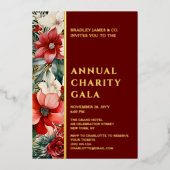 赤エレガント緑フローラチャリティーイベントガラパーティー 箔招待状 (正面)
